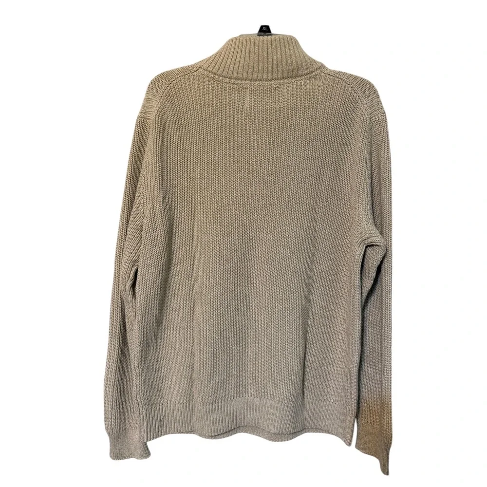 Old Navy Quarter Zip Sweater Mens Medium Tan Ribbed Cotton Pullover Grandpa Core